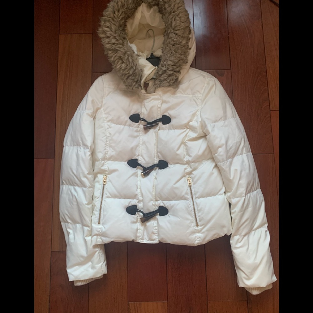 Juicy Couture White Puffer Coat Jacket Fur Hoodie